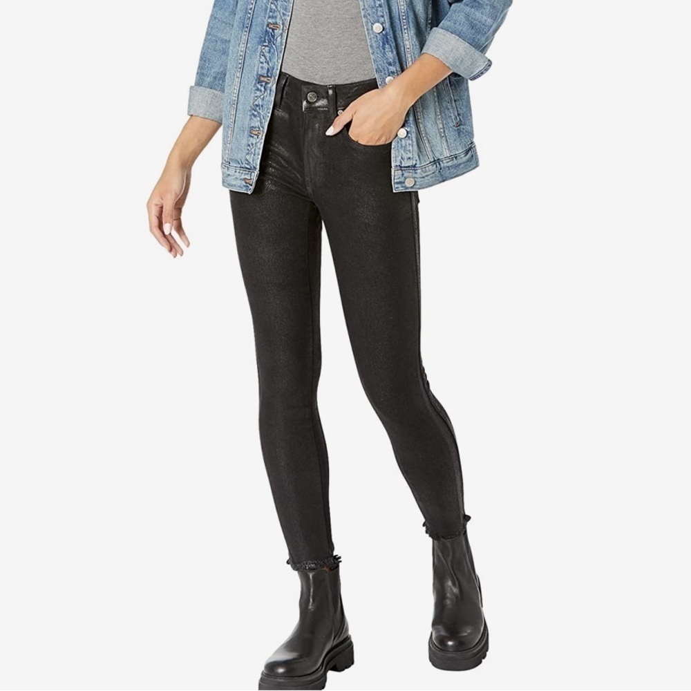 Free People Coated High Waist Jeans Black Raw Frayed Hem Size 24 Women’s NWT